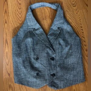 Halter Vest with Collar and Button Front and Elastic back. Size 14 Grey Multi